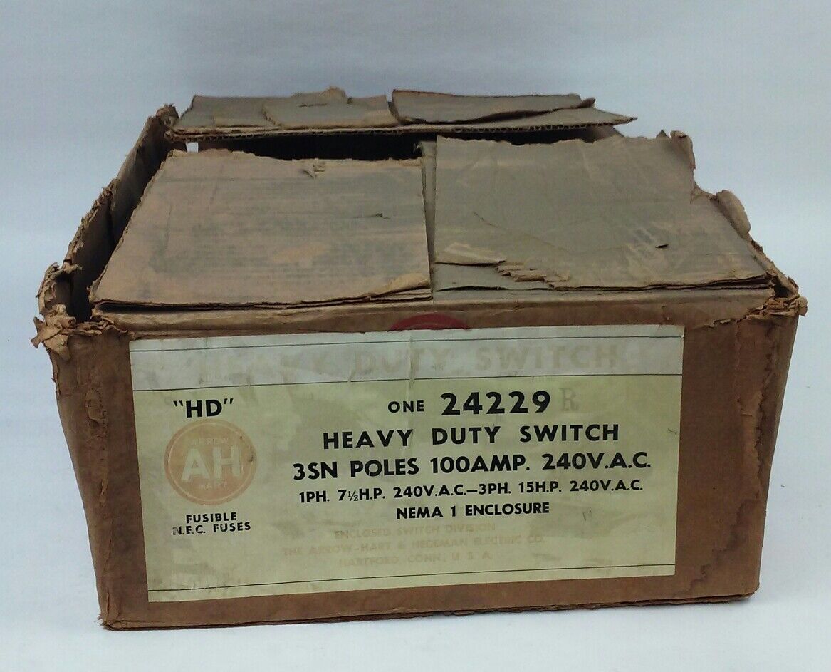 ARROW HART 24299R ENCLOSED SWITCH TYPE HD, 2P, POLES 3SN, 100A, 240V,FUSIBLE,NEW