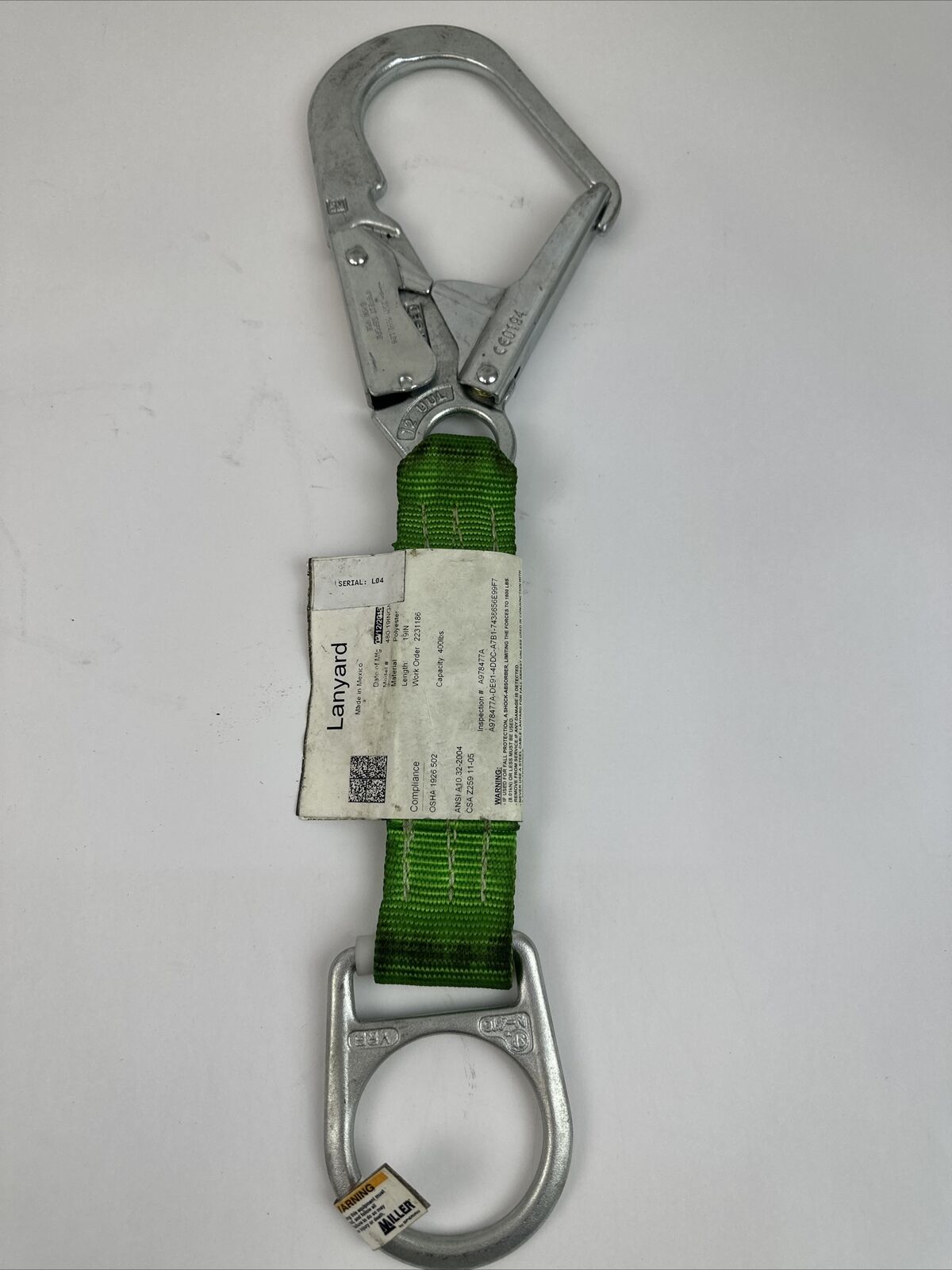 MILLER 480/19INGN LANYARD 19IN 400LBS HOOK ANCHOR POLYESTER