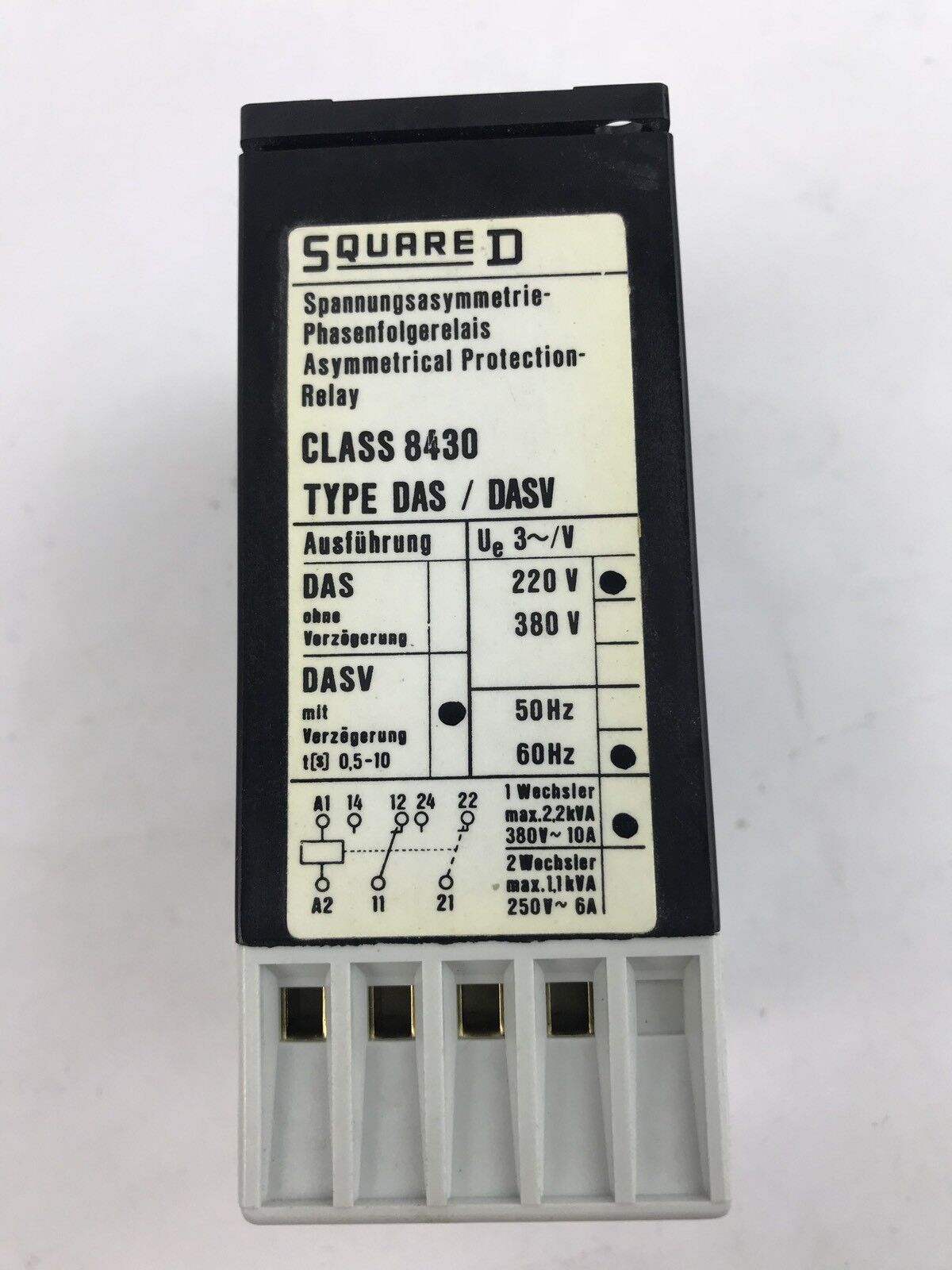 Square D 8430 DASV Rated Voltage 220 V 60 HZ