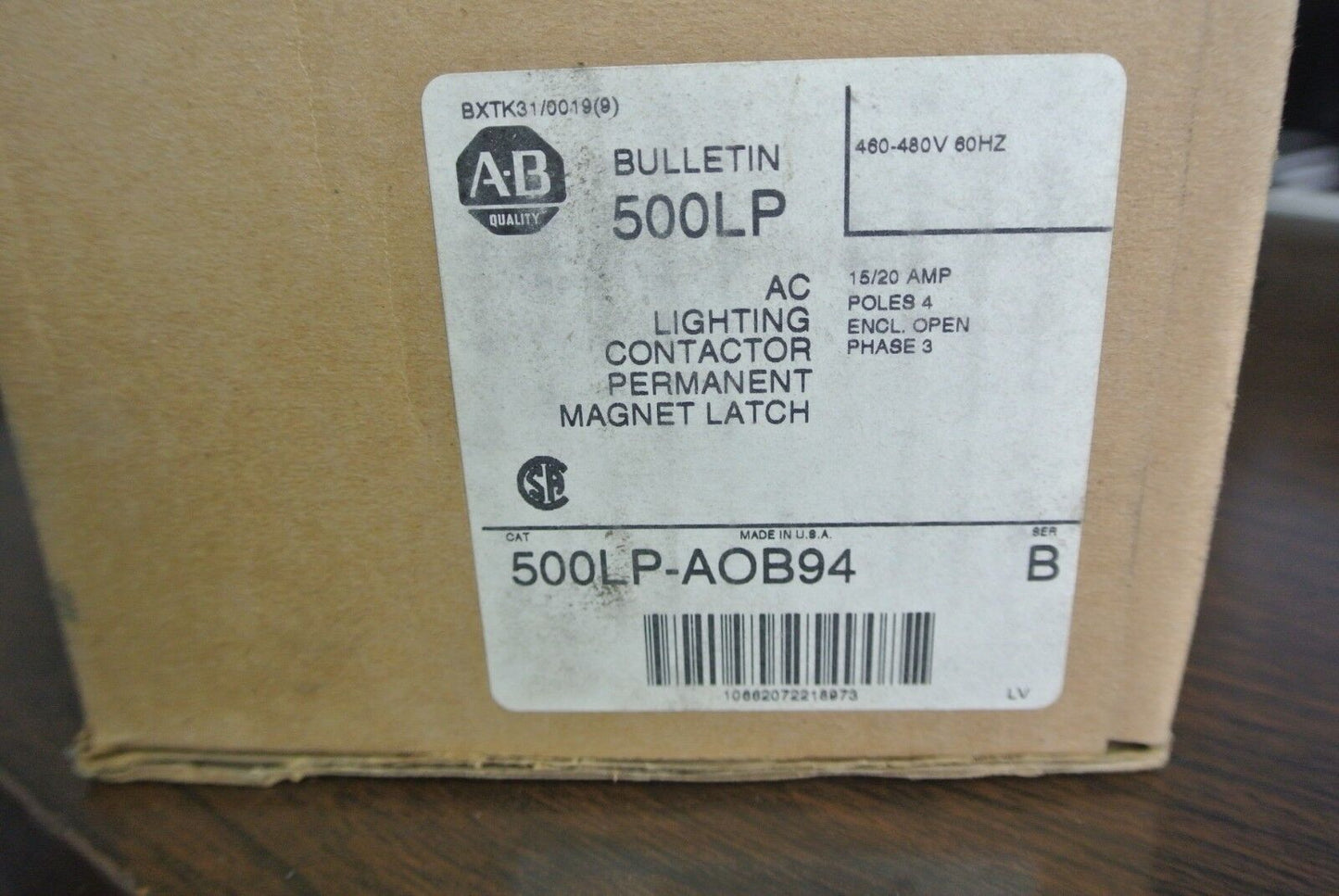 ALLEN-BRADLEY 500LP-AOB94 - AC LIGHTING CONTACTOR - 15/20A, 4-POLE - NEW SURPLUS