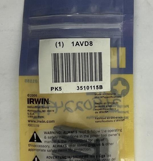 IRWIN 3510115B PHILLIPS INSERT BIT 1AVD8 BAG OF 5 ****LOTOF17****