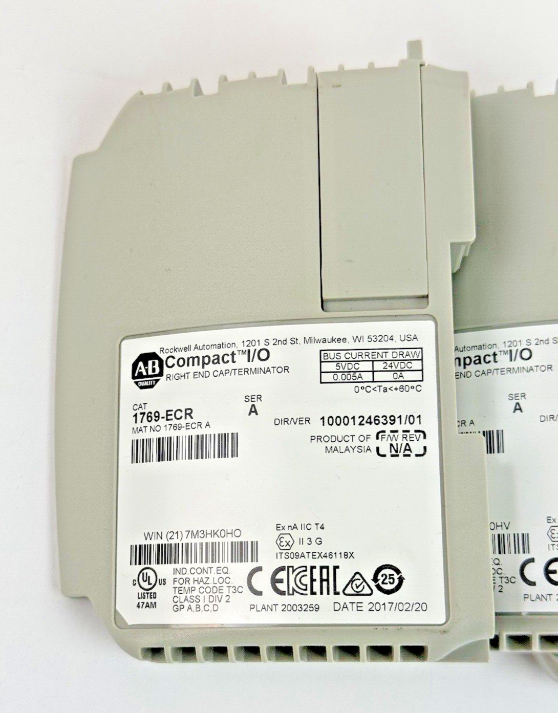 ALLEN-BRADLEY *LOT OF 5* - 1769-ECR SER. A F/W REV. N/A - COMPACT I/O RIGHT END