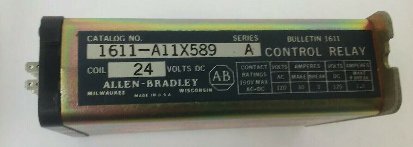 ALLEN BRADLEY, 1611-A11X589 SER. A CONTROL RELAY, 24VDC, 120VAC, 30A MAKE, 3A