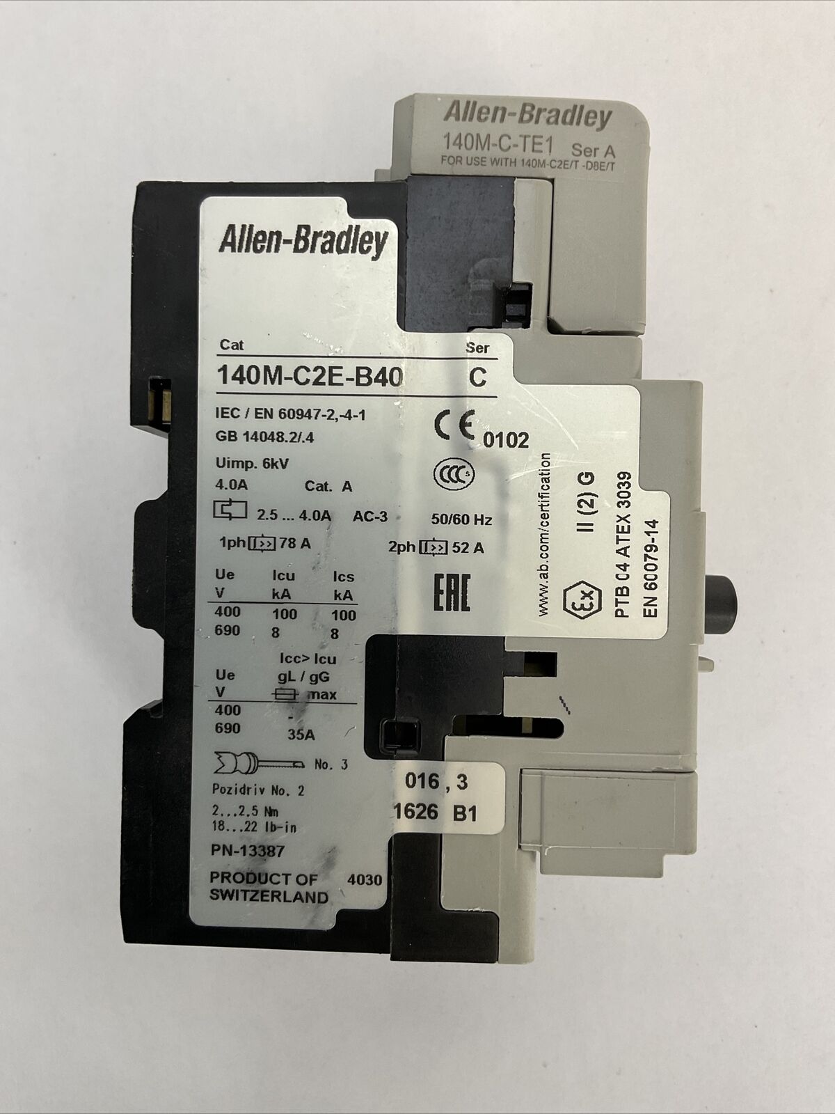 ALLEN BRADLEY 140M-C2E-B40 SER C MOTOR PROTECTOR CIRCUIT BREAKER 2.5-4.0A 140M-C