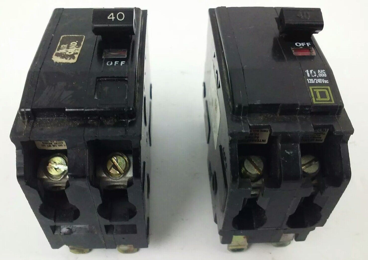 SQUARE D QO240 CIRCUIT BREAKER, 2 POLE, 40 AMP, 120/240V, 10KA, QO, (LOT OF 2)