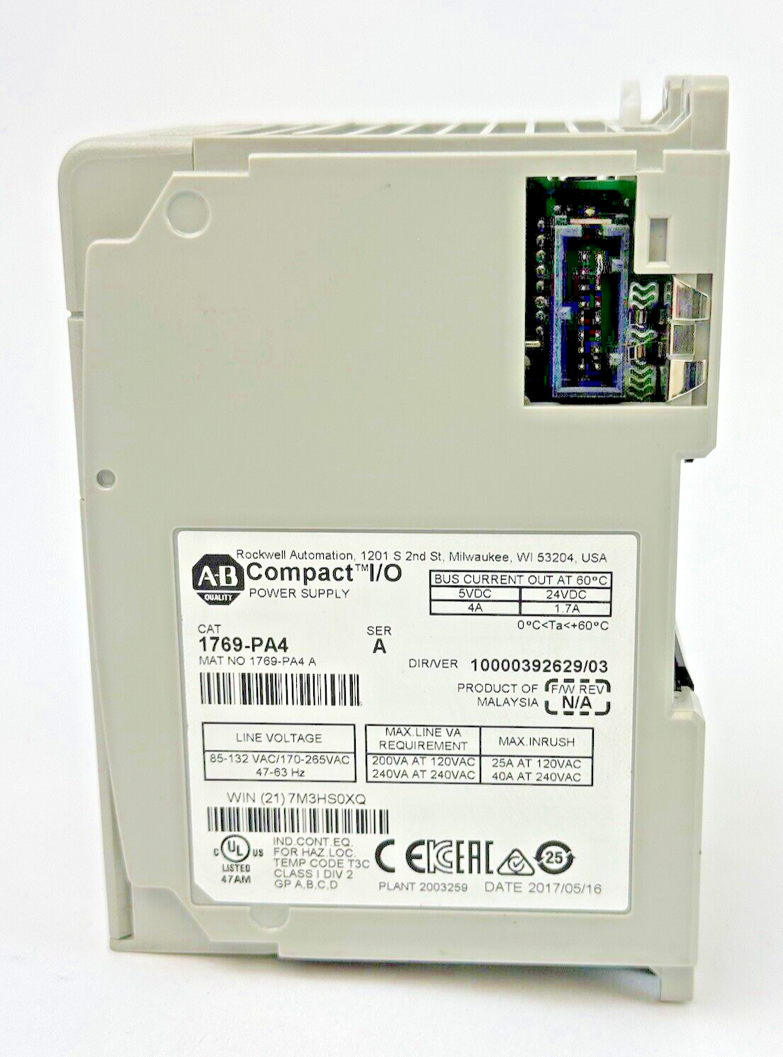 ALLEN-BRADLEY - 1769-PA4 SER. A, F/W REV. N/A, DIR/VER 10000392629/03 - PWR SPLY