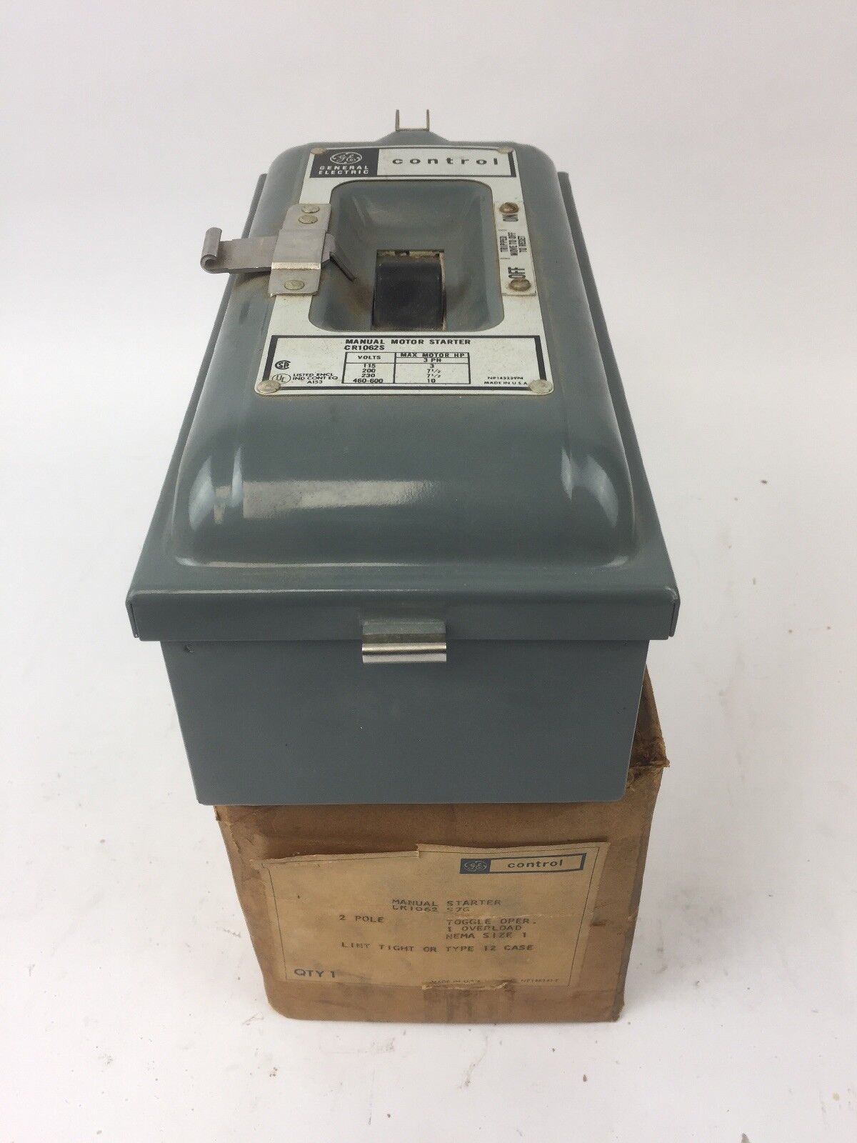 GE CR1062 S7G MANUAL STARTER 2 POLE TOGGLE OPER 1 OVERLOAD NEMA SIZE 1