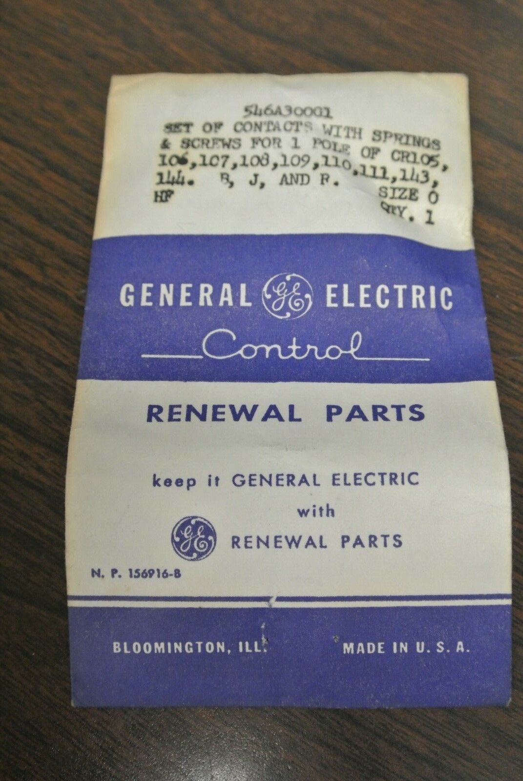 GENERAL ELECTRIC 546A300G1 CONTACT KIT / SIZE 0 / NEW SURPLUS