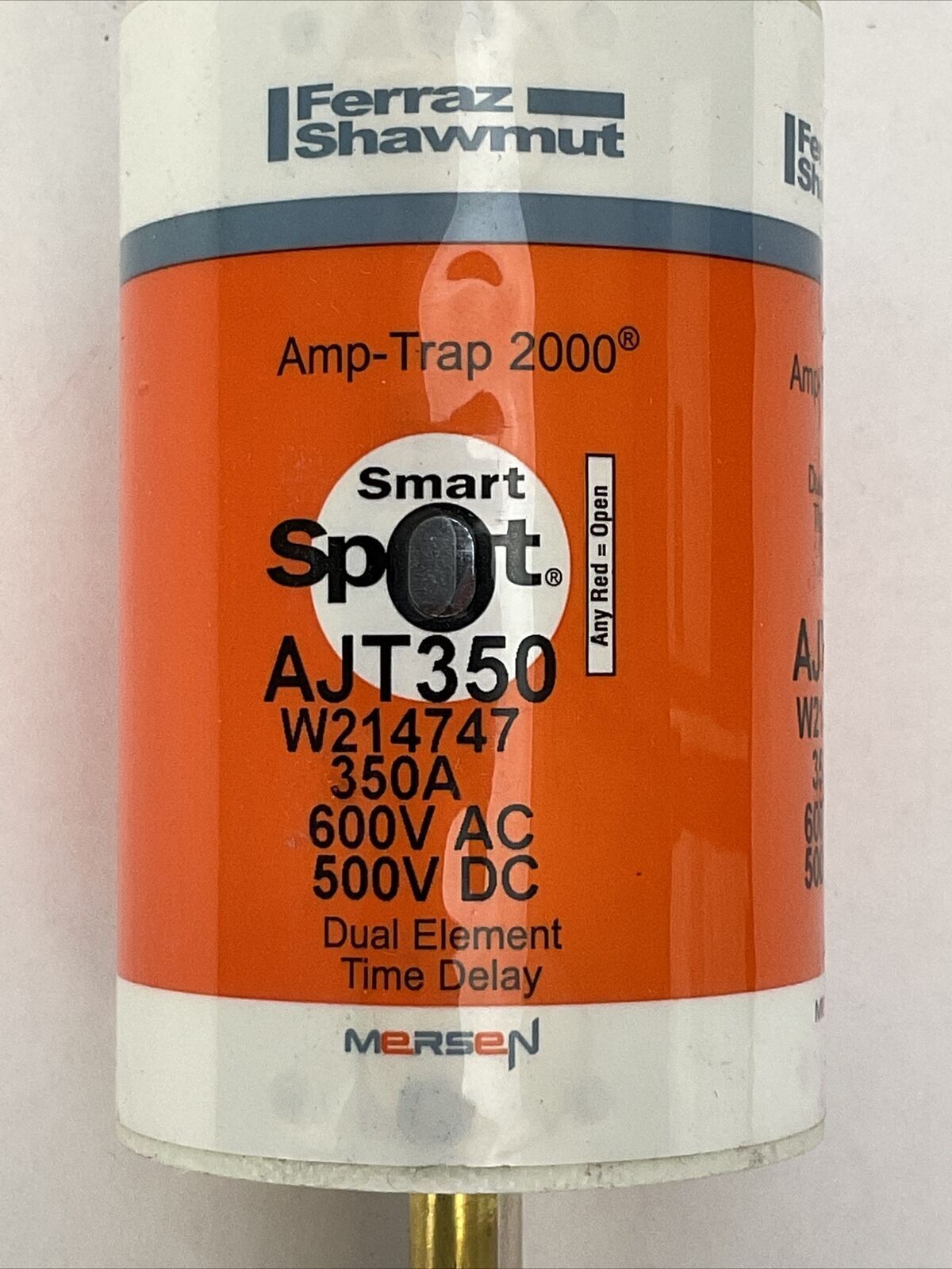 MERSEN AJT350 AMP-TRAP 2000 SMART SPOT FUSE 350A 600VAC 500VDC DUAL ELEMENT TIME