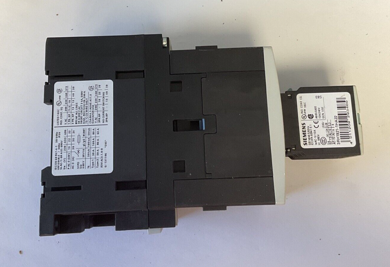 SIEMENS 3RT1036-1BB40 CONTACTOR 24VDC W/3RH1921-1HA22 CONTACT BLOCK