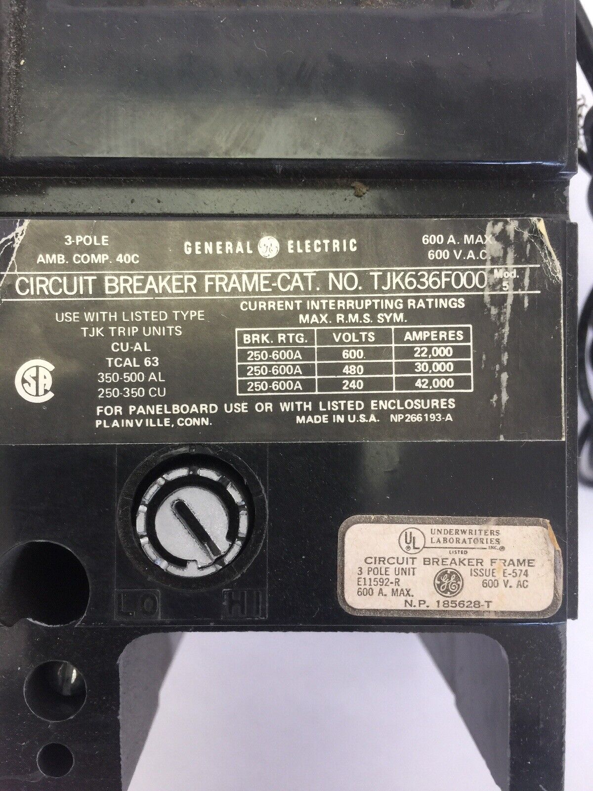 GE TJK636F000 MOD 5 CIRCUIT BREAKER 600VAC 600A 3 POLE 500A MAG ADJ 1500-5000A