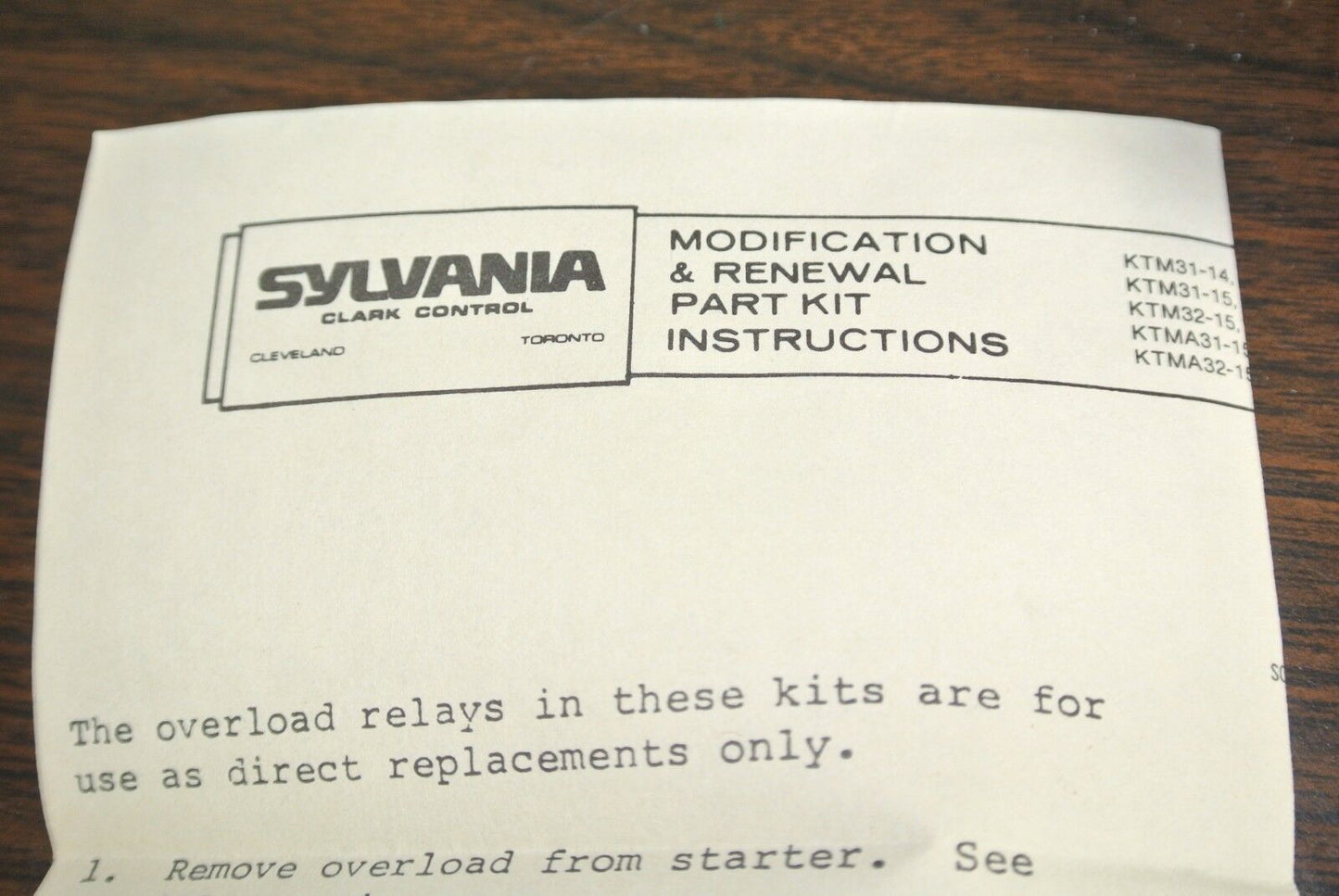 SYLVANIA KTM31-15 OVERLOAD RELAY REPLACEMENT KIT SIZES 00, 0, & 1 - NEW SURPLUS