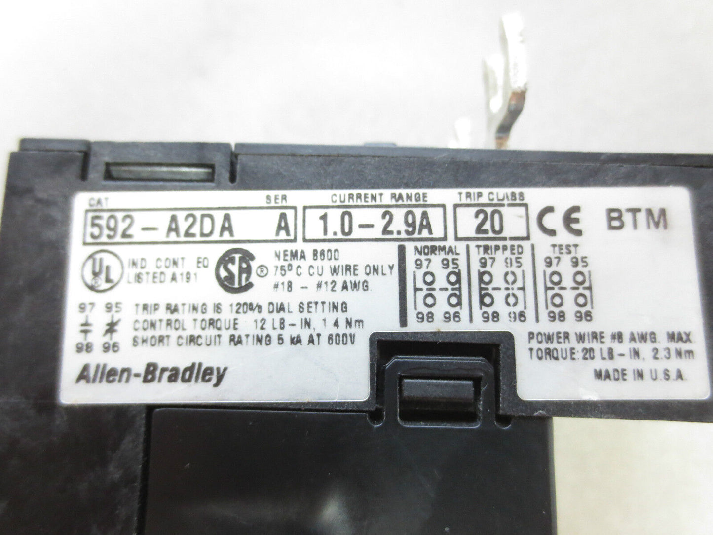 ALLEN-BRADLEY 592-A2DA OVERLOAD RELAY