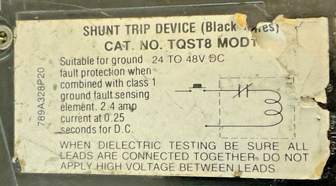 GE TQST8 MOD.1 CIRCUIT BREAKER SHUNT TRIP 24-48VDC 20A