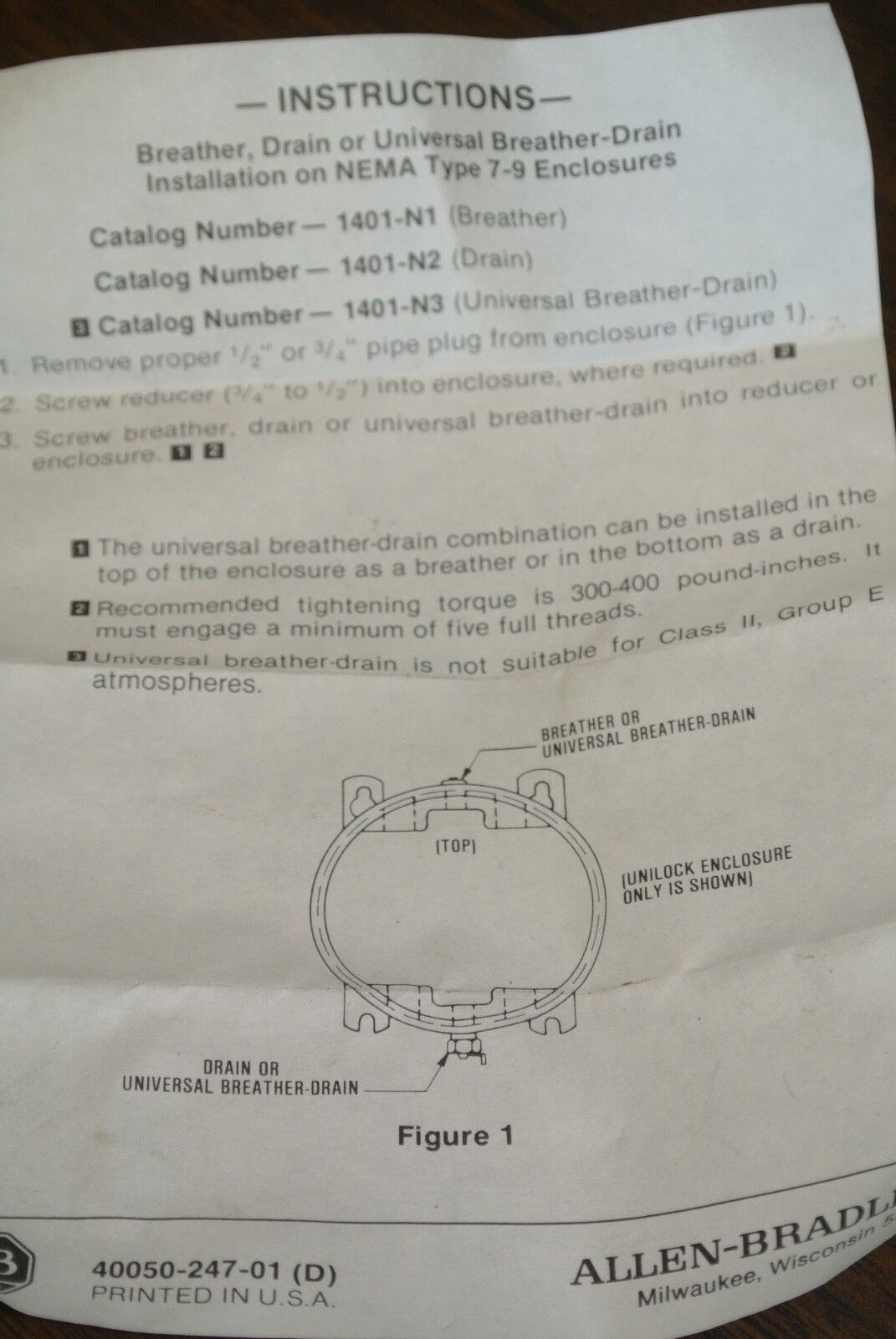 ALLEN-BRADLEY 1401-N2 / BULLETIN 500-LINE DRAIN / NEW SURPLUS