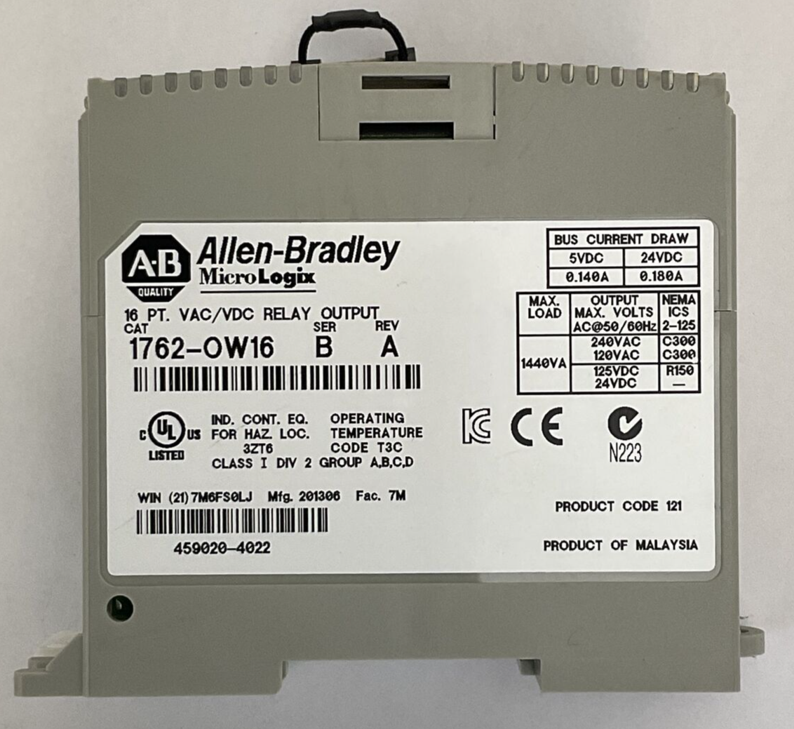 ALLEN BRADLEY 1762-OW16 MICROLOGIX 16PT VAC/VDC RELAY OUTPUT SERE B REV A
