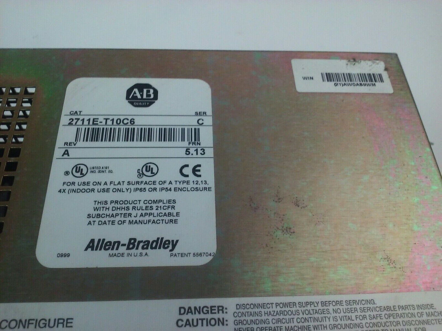 ALLEN BRADLEY 2711E-T10C6 SER. C REV. A PANELVIEW 1000E TERMINAL FRN 5.13 W/KEY