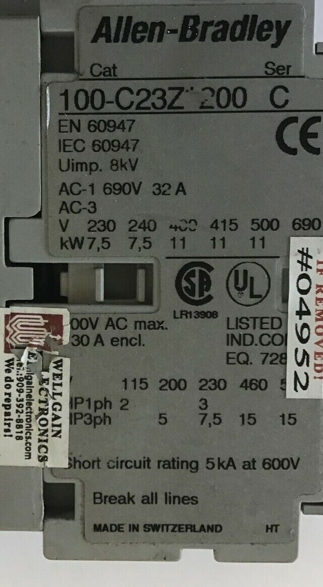 ALLEN BRADLEY 100-C23Z*200/ 100-C23DJ200 CONTACTOR W/ 100-S ***LOTOF2***