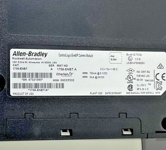 ALLEN BRADLEY 1756-ENBT SER.A IP COMMS MODULE FW6.004 24VDC