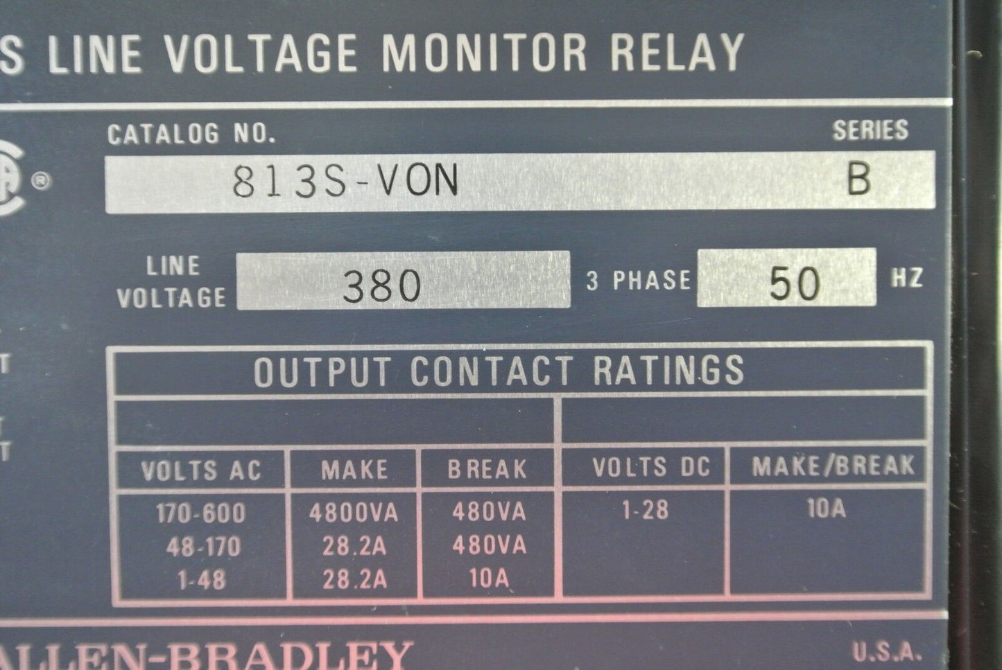 ALLEN-BRADLEY 813S-VON Ser. B LINE VOLTAGE MONITOR RELAY 440/380V - NEW SURPLUS