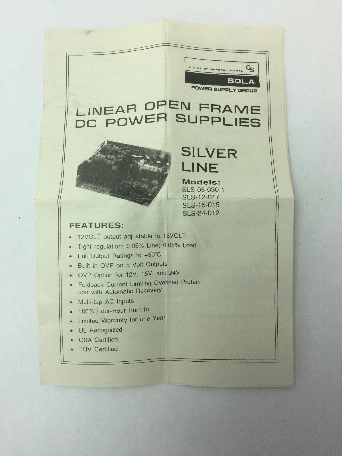 SOLA SLS-05-030-1 LINEAR OPEN FRAM DC POWER SUPPLY INPUT 100/120VAC 220/230/240