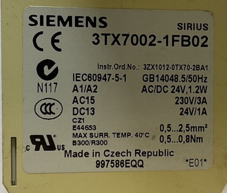 SIEMENS 3TX7002-1FB02 RELAY 230V 3A ***LOTOF3****