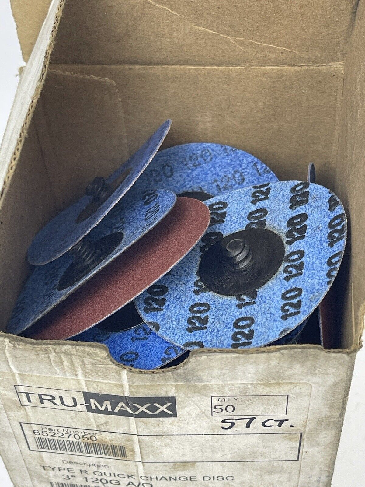 TRU-MAXX *BOX OFF 57* 65227050- TYPE R -Qck Change Disc: 3″,120 Grit,A/O,Coated