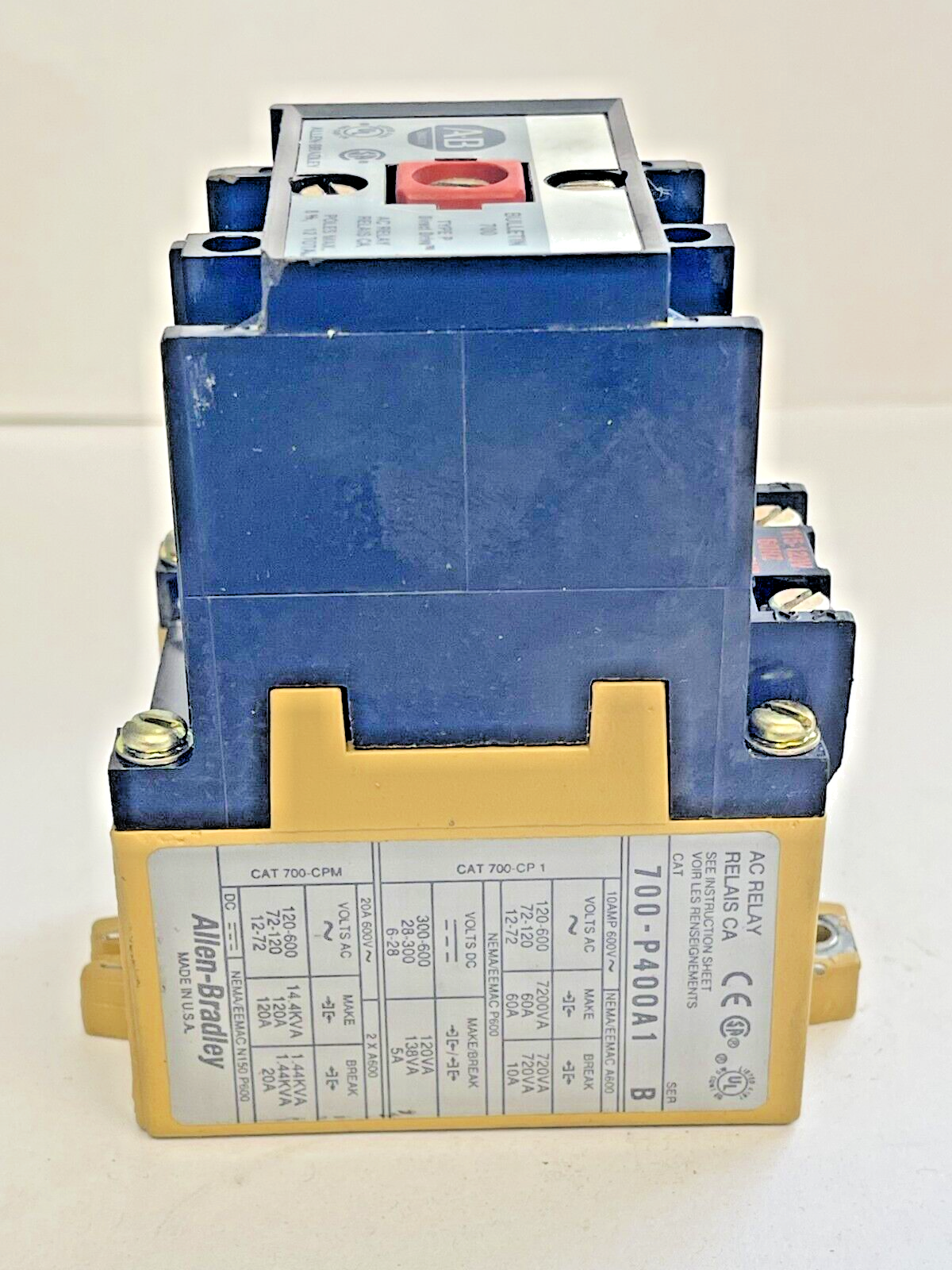 ALLEN BRADLEY - 700-P400A1 SER. A - AC RELAY - 10 A, 600 VAC, 120 V COIL