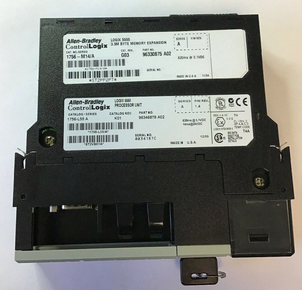 ALLEN BRADLEY 1756-L55 SER.A REV K01 F/W 1.4 24VDC /1756-M14 SER.A REV G03 24VDC