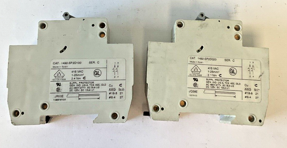 ALLEN BRADLEY 1492-SP2D020 & 1492-SP2D100 CIRCUIT BREAKER SER.C 415VAC