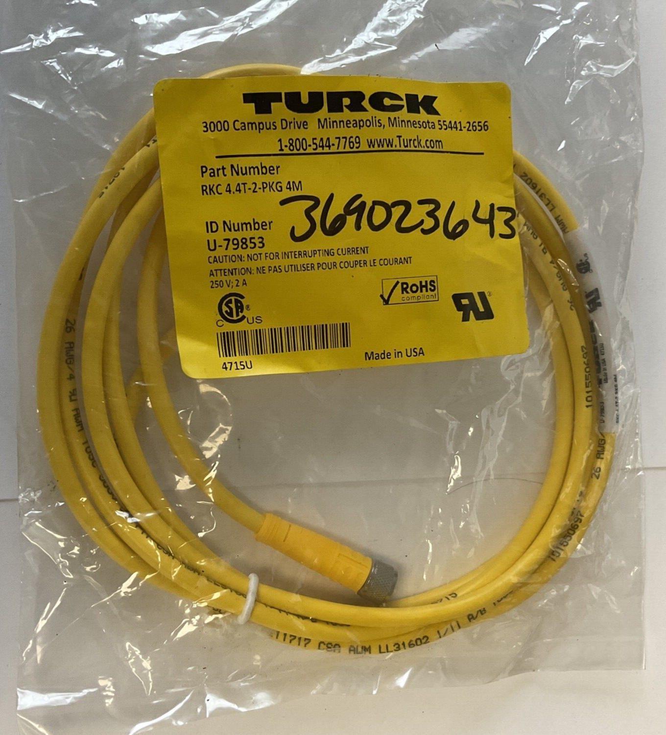 TURCK RKC 4.4T-2-PKG 4M CORDSET 250V 2A