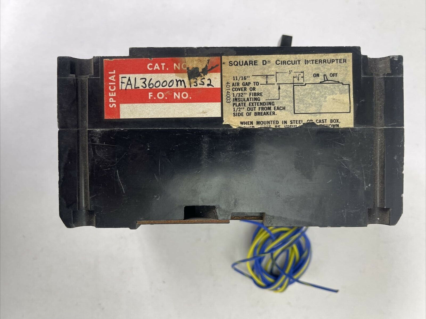 SQUARE D FAL36000M1352 MOLDED CASE CIRCUIT BREAKER 100AMP 600VAC 250VDC 3P SER 2