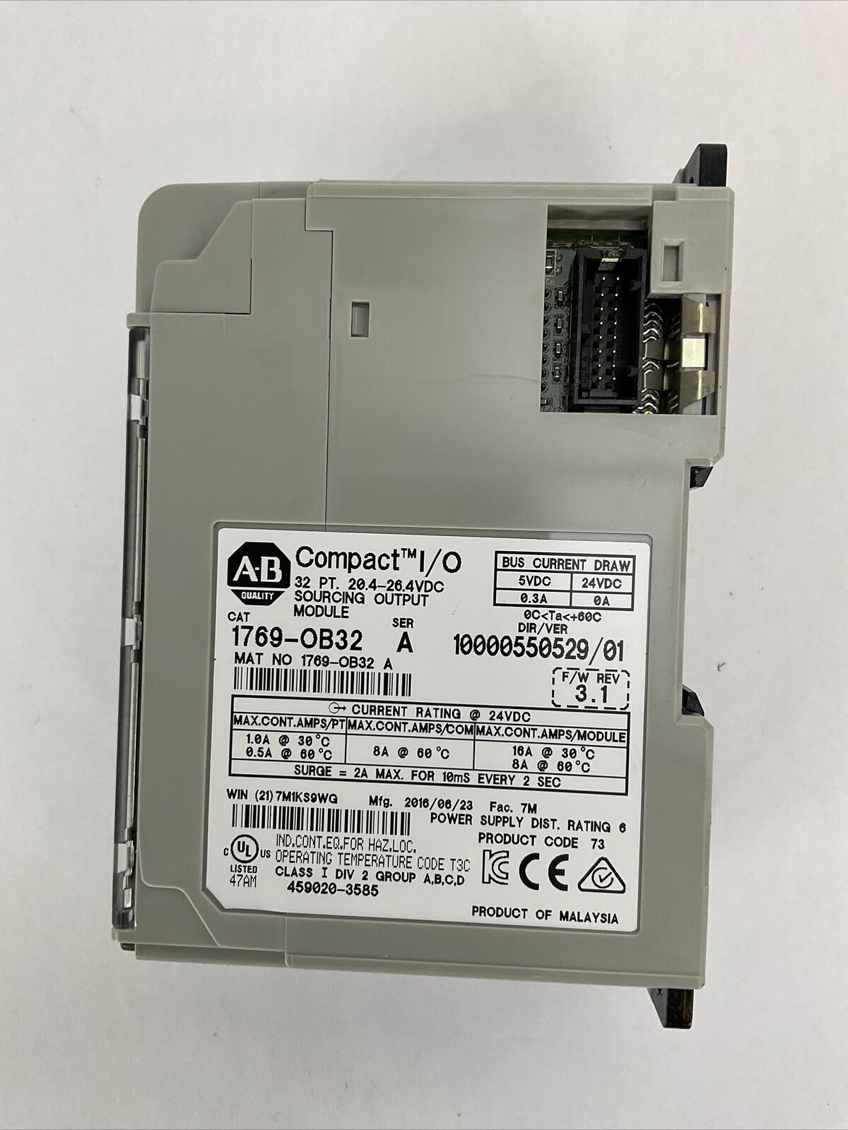 ALLEN BRADLEY 1769-OB32 SER A DIR/VER 10000550529/01 F/W REV 3.1 32PT COMPACT