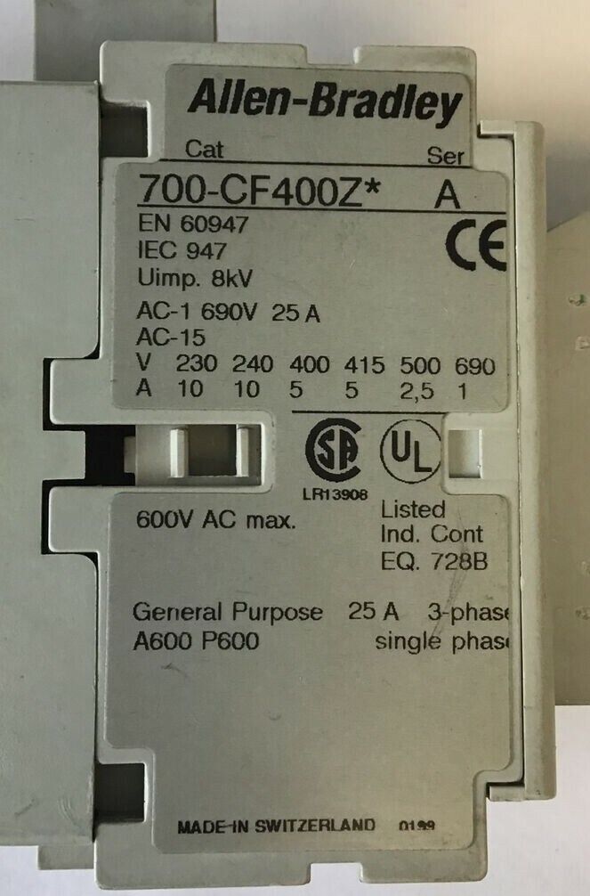 ALLEN BRADLEY 700-CF400Z* SER.A CONTACTOR W/ 100-F SER.A AUX CONTACT