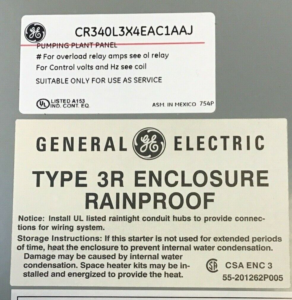 GENERAL ELECTRIC CR340L3X4EAC1AAJ PUMP PANEL NEMA 2 115-120V 3POLE