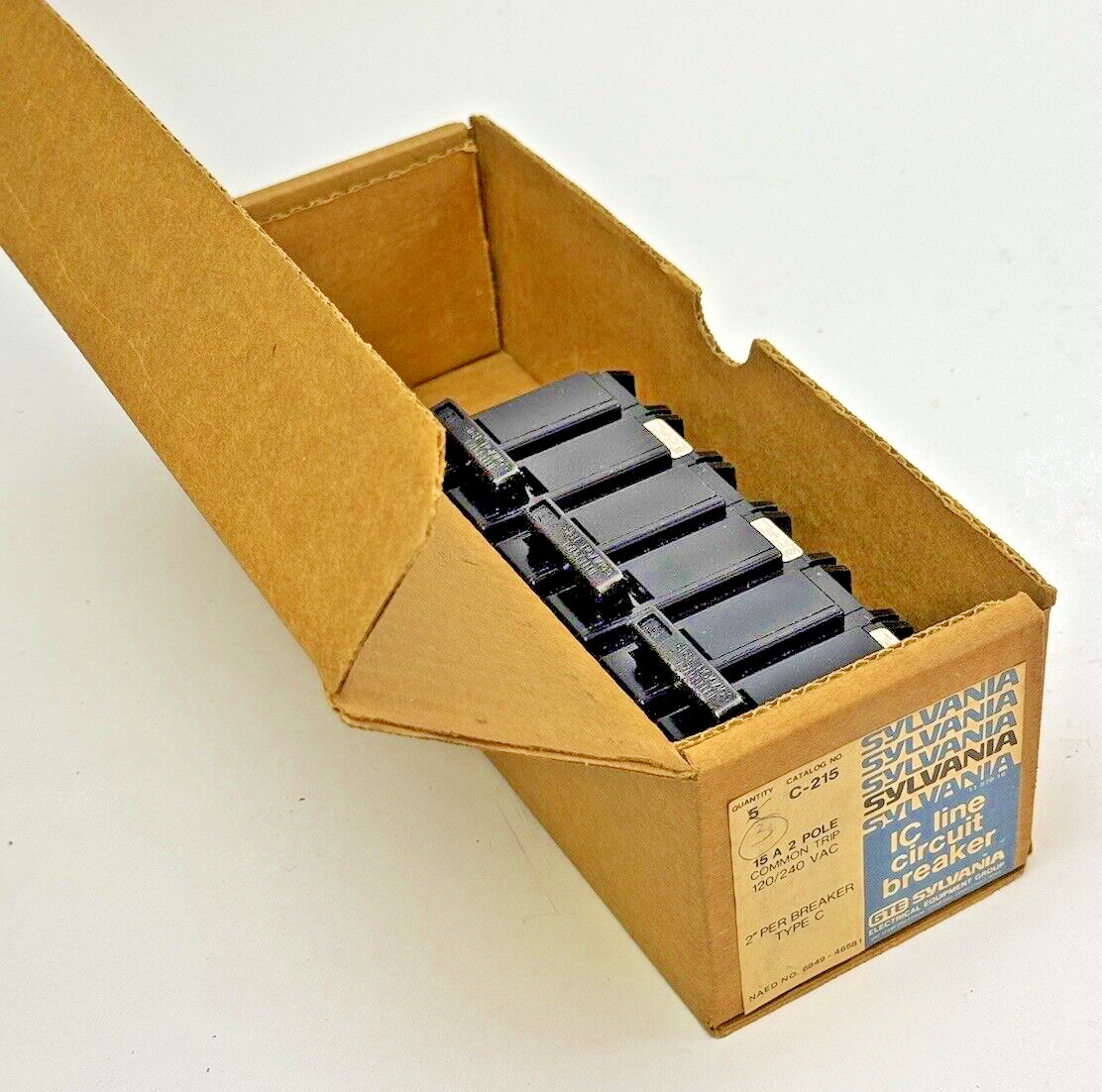 GTE SYLVANIA *BOX OF 3*-C-215- 2 POLE, 15 A, 240 VAC LC LINE CIRCUIT BREAKER