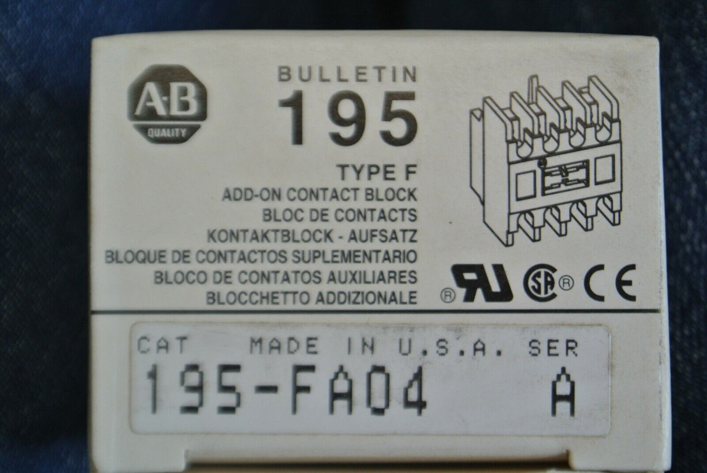 ALLEN-BRADLEY 195-FA04 TYPE F ADD-ON CONTACT BLOCK / NEW SURPLUS