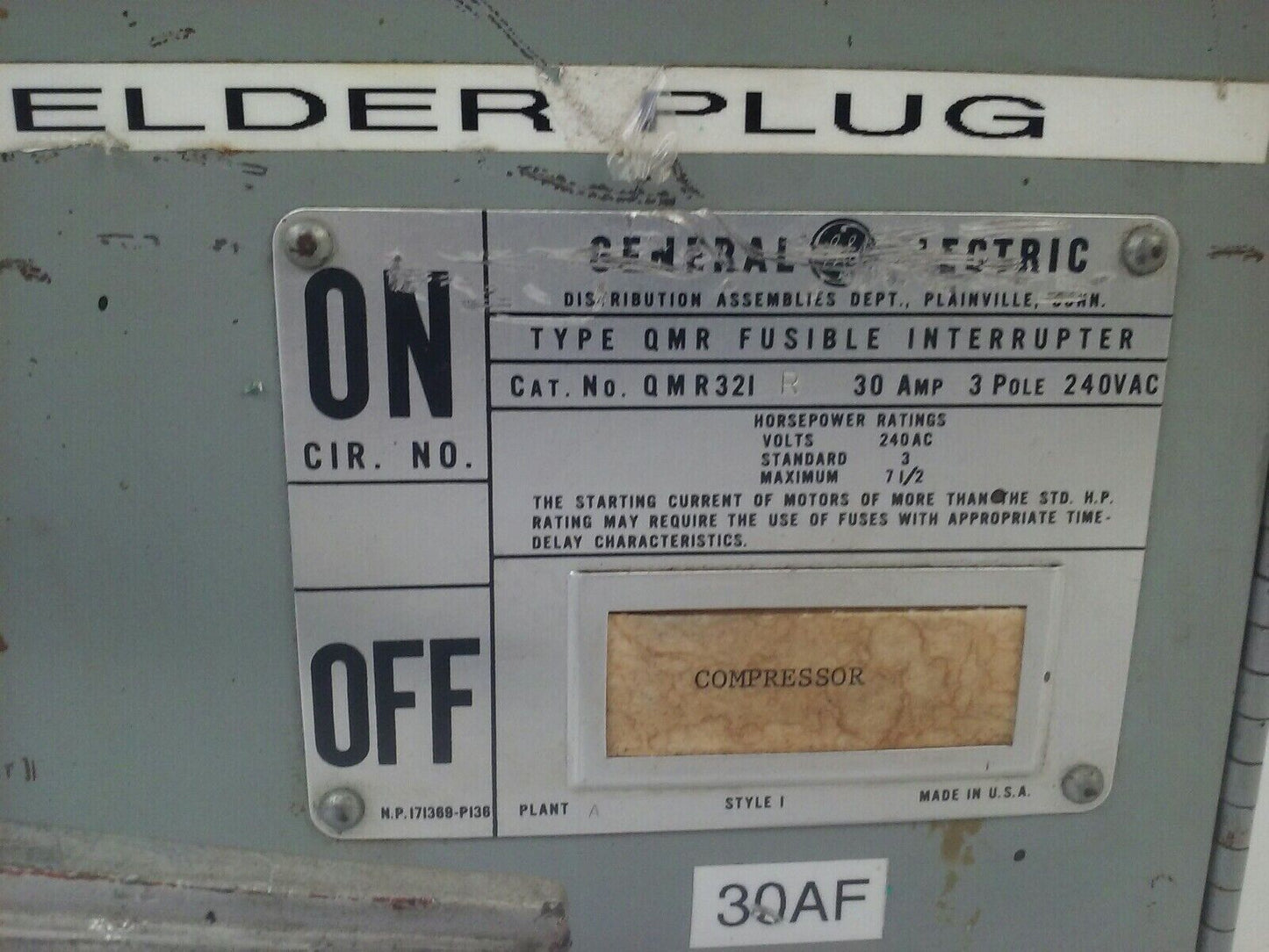 GE TYPE QMR QMR321L & QMR321R TWIN FUSIBLE INTERRUPTER SWITCH 30A W/ HARDWARE