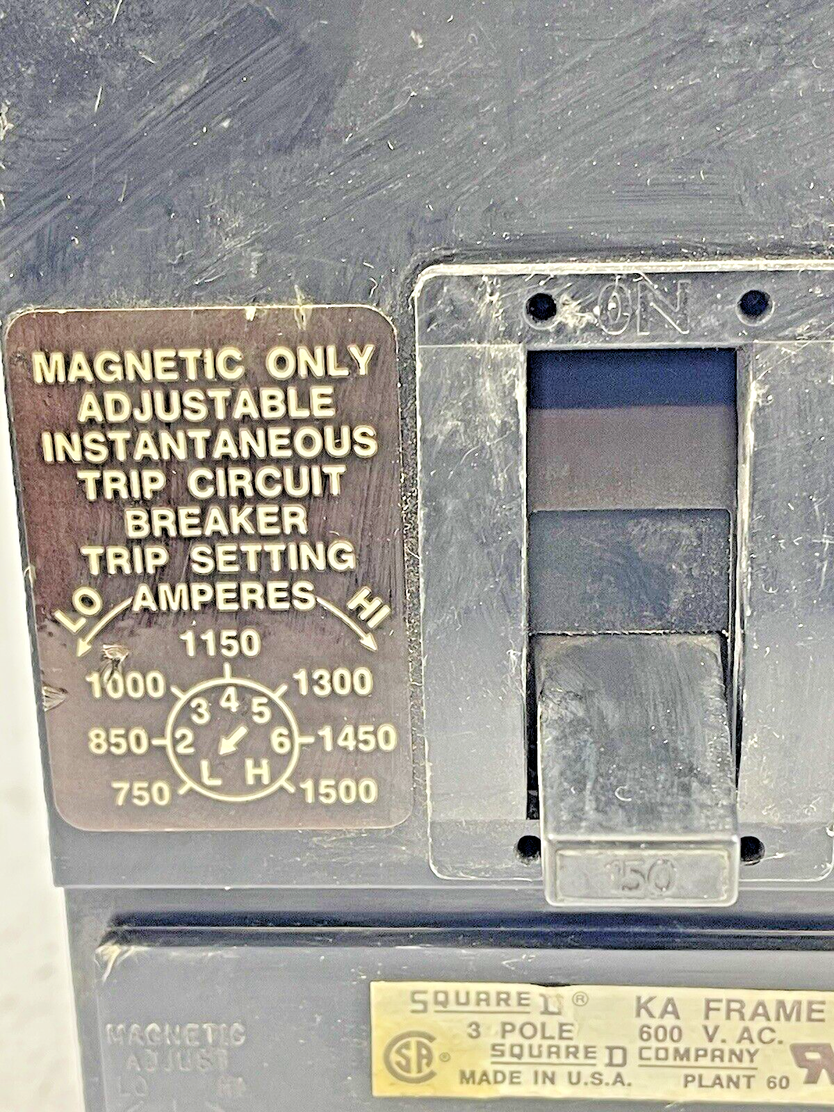 SQUARE D - KAL-3615026M - MAGNETIC CIRCUIT BREAKER - 150 AMP, 3 POLE, 600 VAC