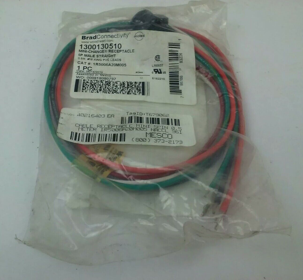 BRAD CONNECTIVITY 1R5006A20M005 MINI-CHANGE RECEPTACLE 5P MALE STRAIGHT