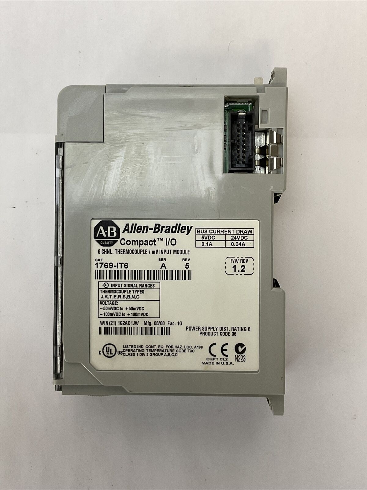 ALLEN BRADLEY 1769-IT6 SER A REV 5 F/W REV 1.2 6CH THEMOCOUPLE mV INPUT MODULE
