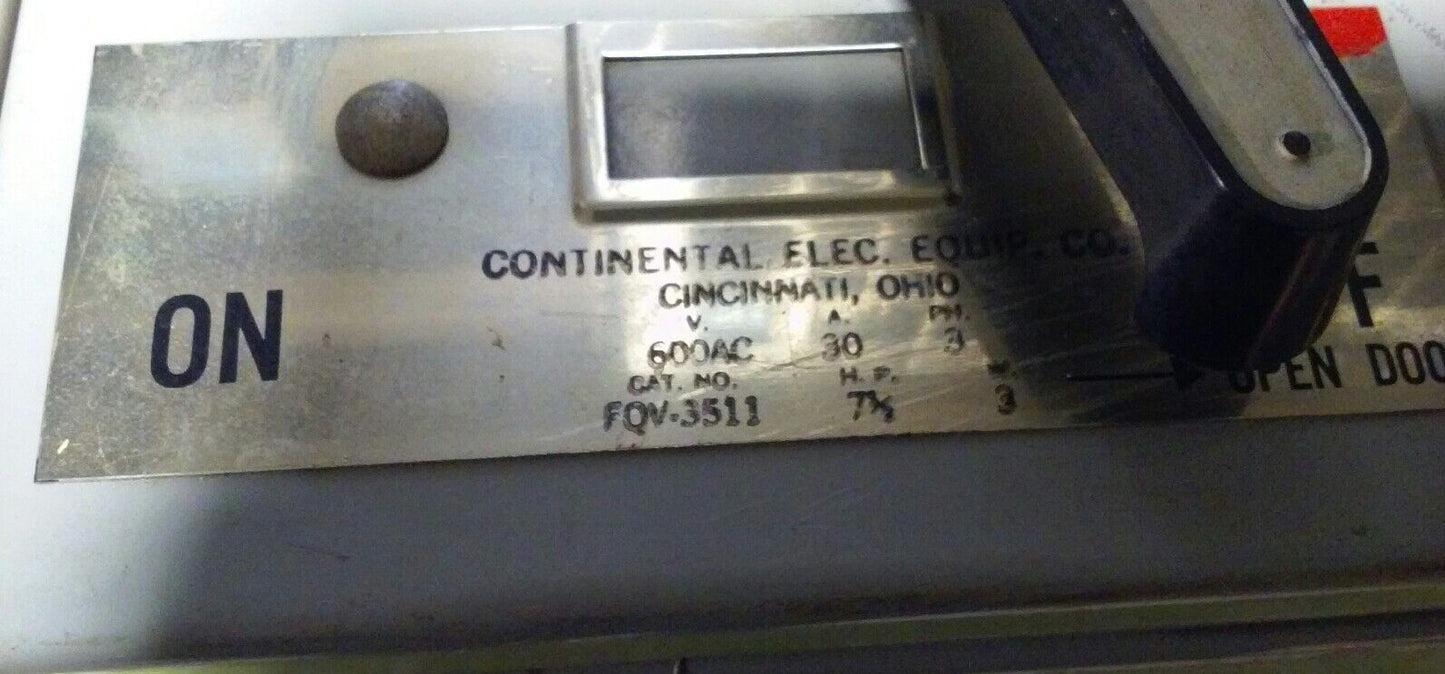 Continental Electric FQV-3511 Twin Dual Panelboard Switch - 600VAC 30 Amp 3-Pole