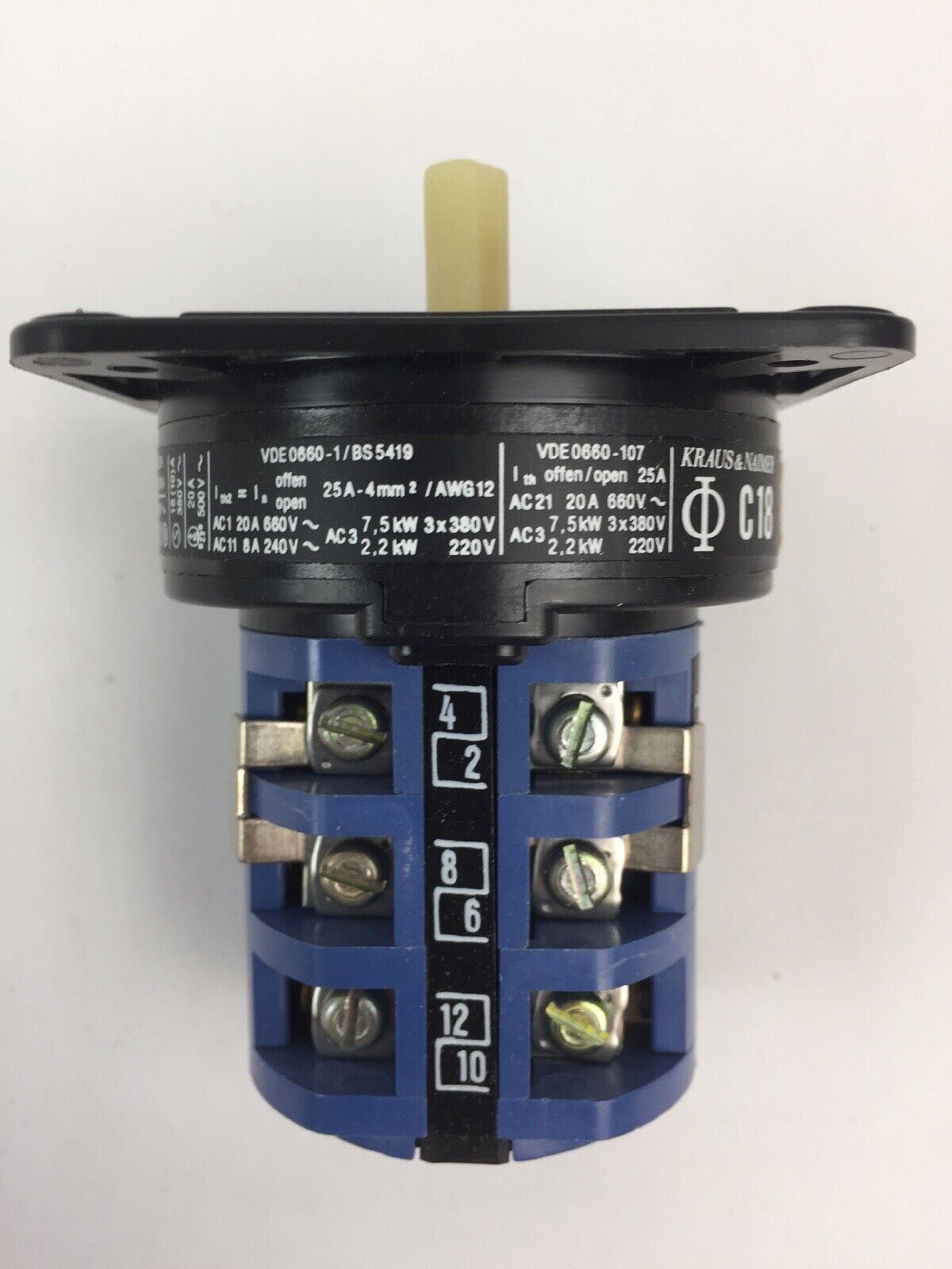 KRAUS & NAIMER C18-A048-423 ROTARY SWITCH 600VAC 20AMP 10HP 3 PHASE 4 POSITION
