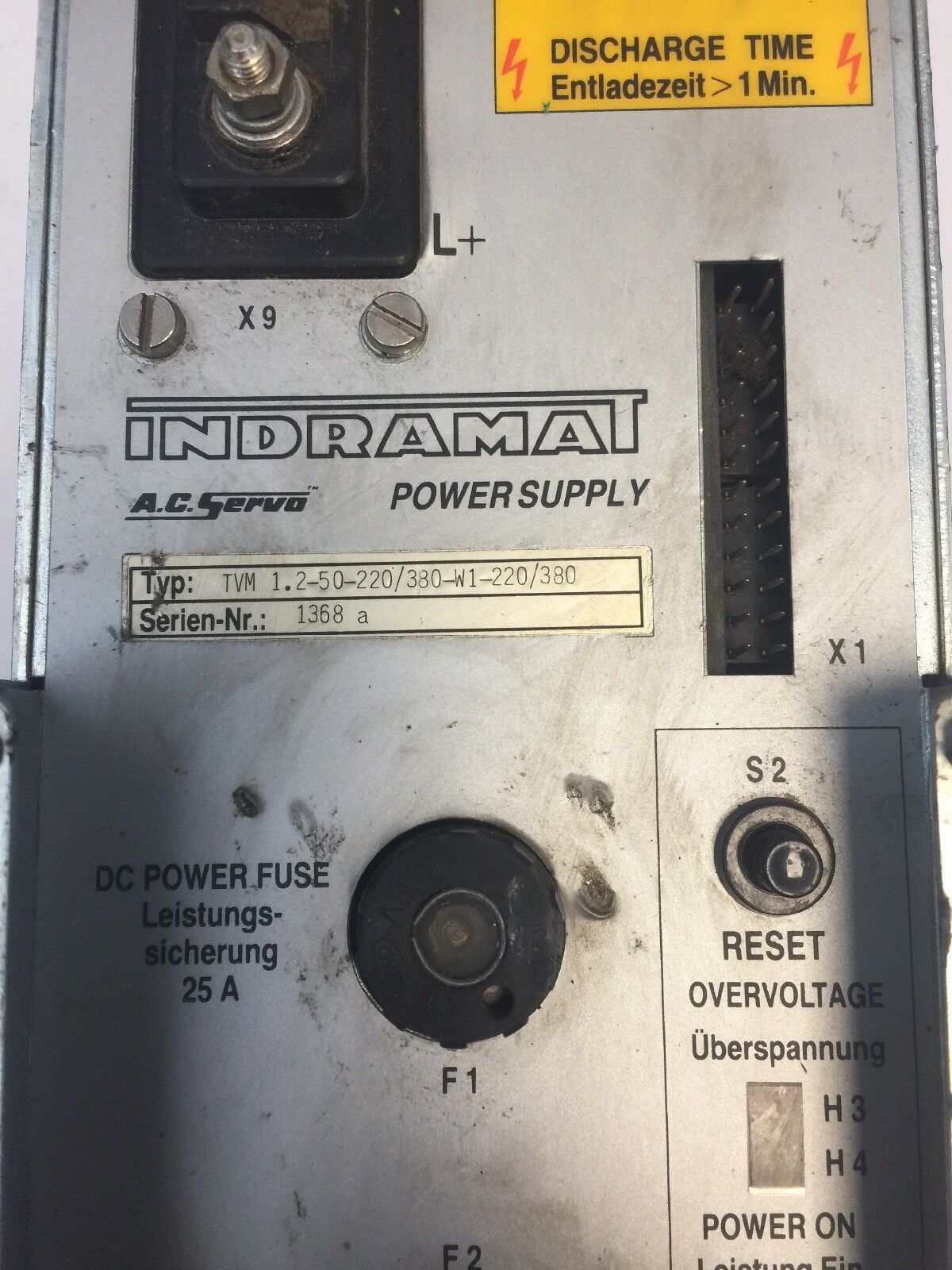 INDRAMAT TVM 1.2-50-220/380-W1-220/380 POWER SUPPLY AC POWER INPUT 3 X 220 VAC