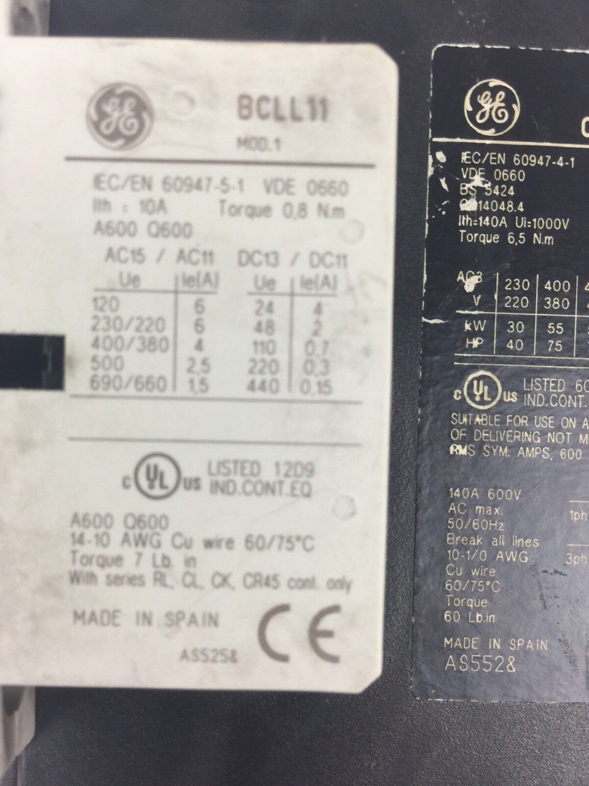 GE CL10E300M CONTACTOR LB4ED COIL 24-28VAC/DC 50/60HZ BCLL11 & BCLL20 AUX CONTAC