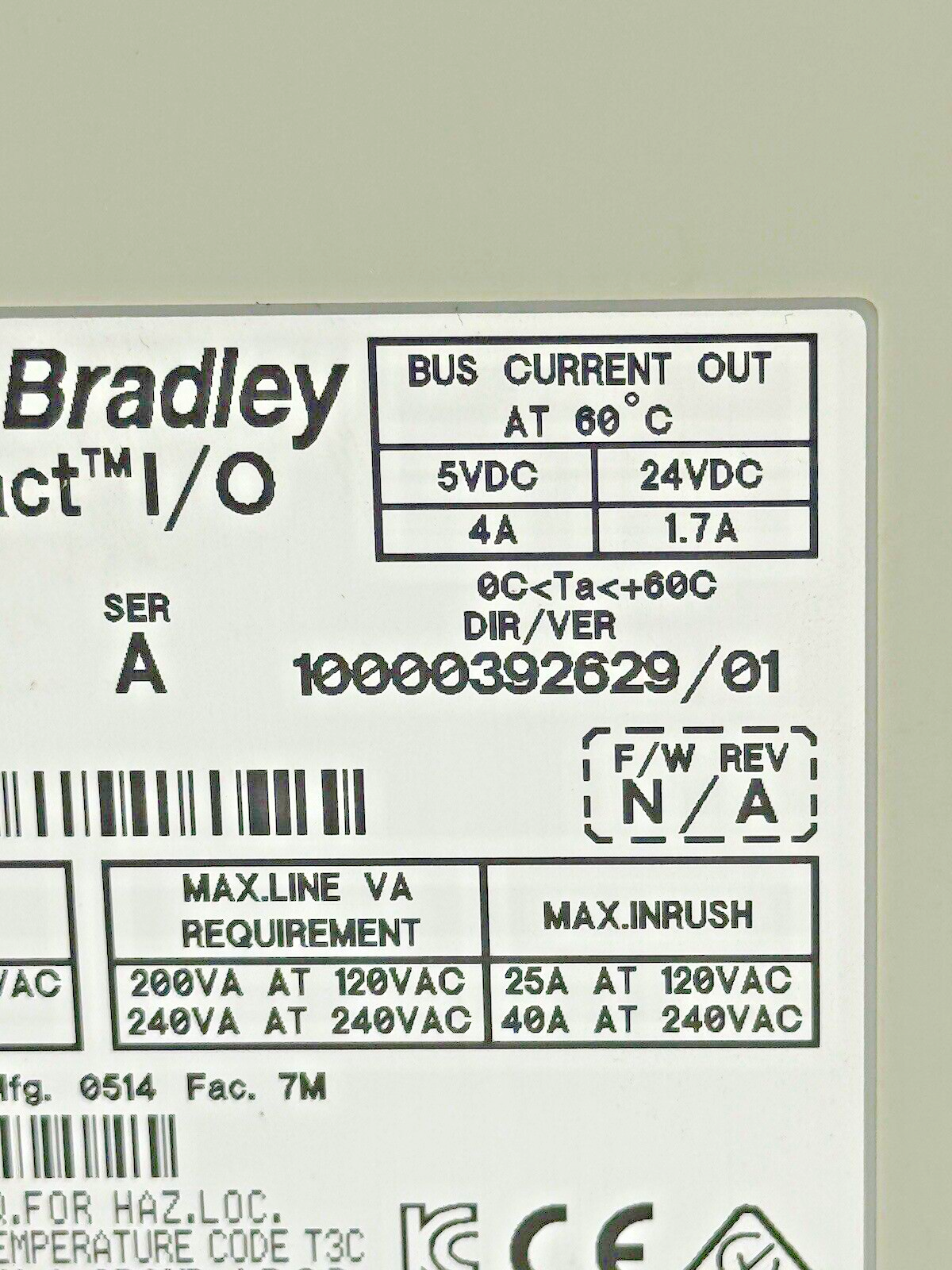 ALLEN-BRADLEY - 1769-PA4 SER. A, F/W REV. N/A, DIR/VER 10000392629/01 - PWR SPLY
