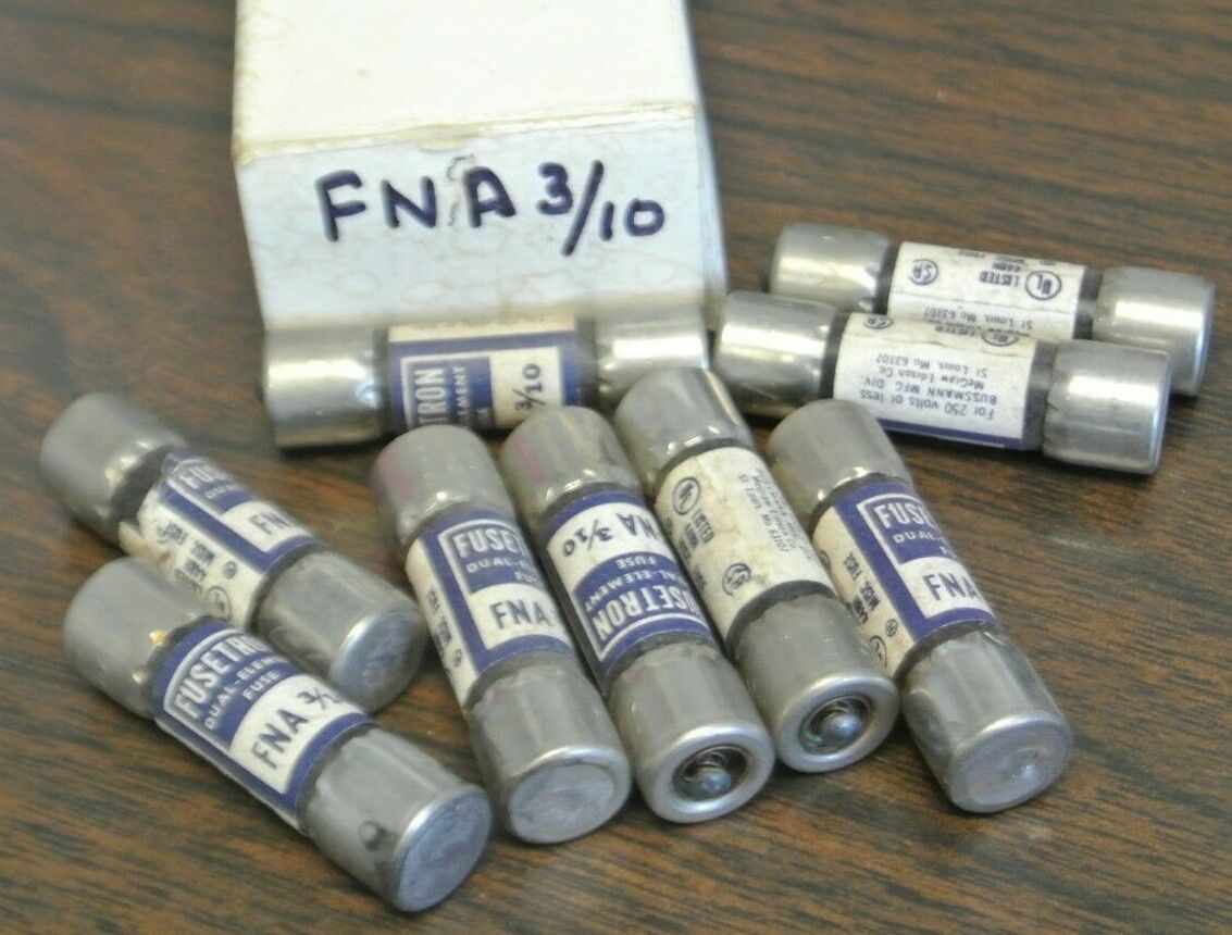 LOT of 9 / BUSS FNA-3/10 DUAL-ELEMENT MIDGET FUSE / 3/10A / 250V / NEW SURPLUS