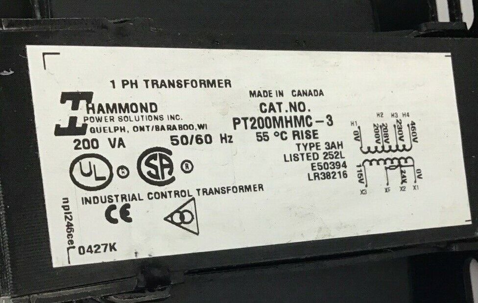 HAMMOND PT200MHMC-3 1PH TRANSFORMER W/ 30322R FUSE HOLDER***LOTOF3***