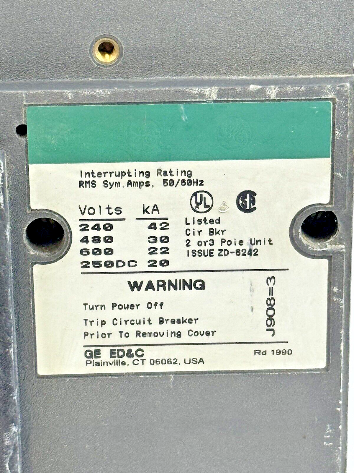 GE - TJJ436400 - IND. CIRCUIT BREAKER W/ 400A TRIP UNIT - 3 POLE/600 VAC/400A