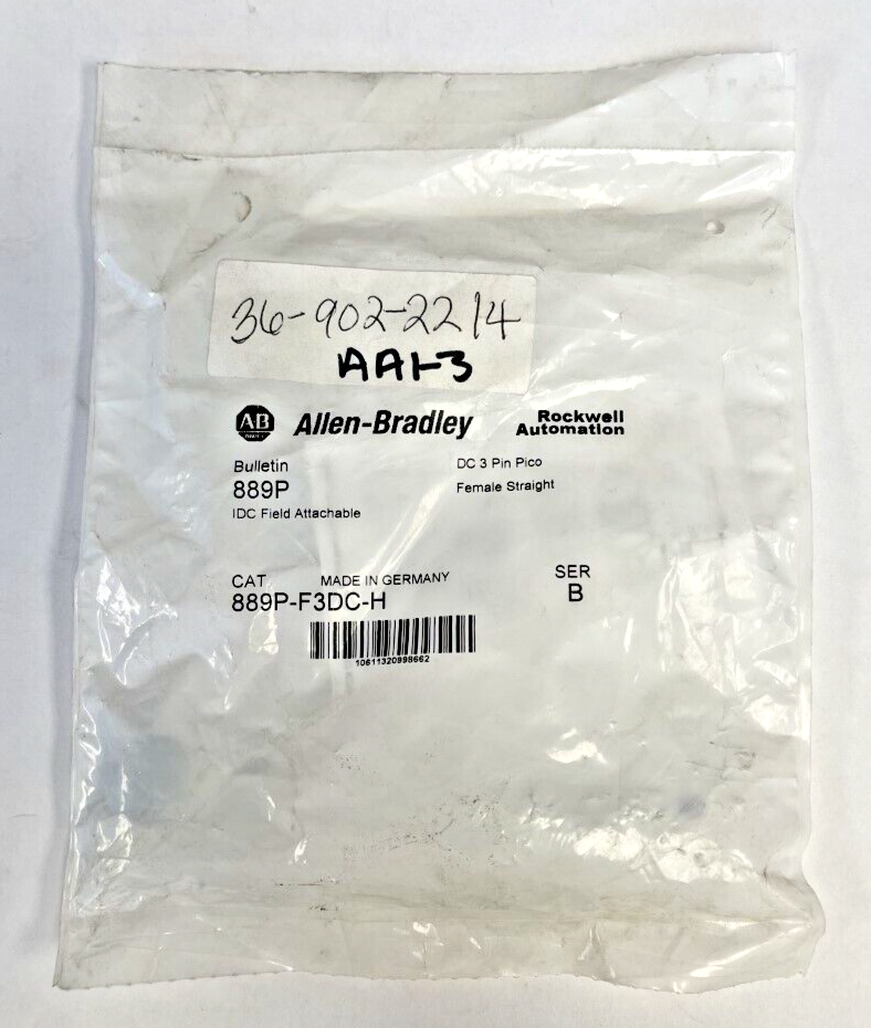 ALLEN BRADLEY - 889P-F3DC-H - SERIES B - FEMALE 3 PIN - FIELD ATTACHABLE